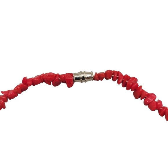 Handmade Simulated Coral Necklace Red Tropical Beach Barrel Clasp Vintage - Picture 3 of 4